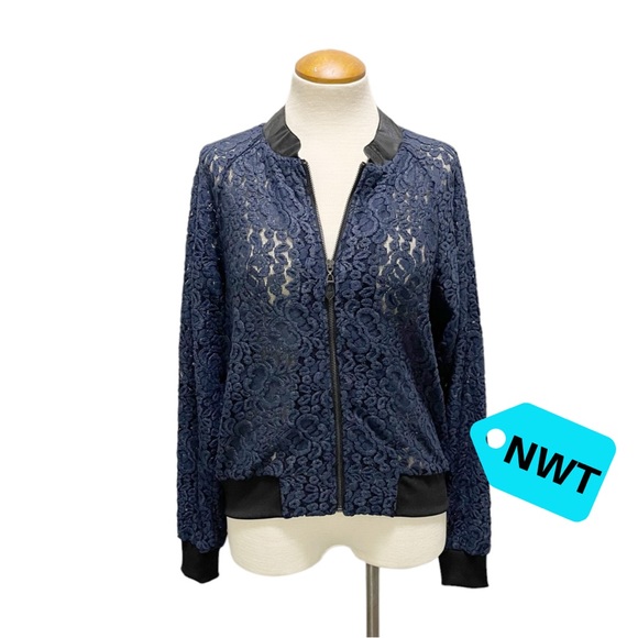 Stella & Dot Jackets & Blazers - STELLA & DOT NAVY LACE BOMBER JACKET DOWNTOWN LACE BOMBER FALL COAT NWT HOLIDAY